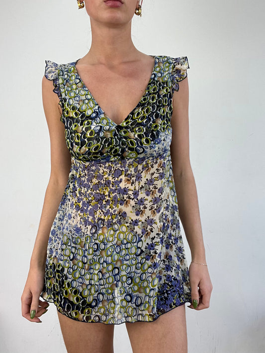 BEST PICKS | small blue and green circle print mesh top