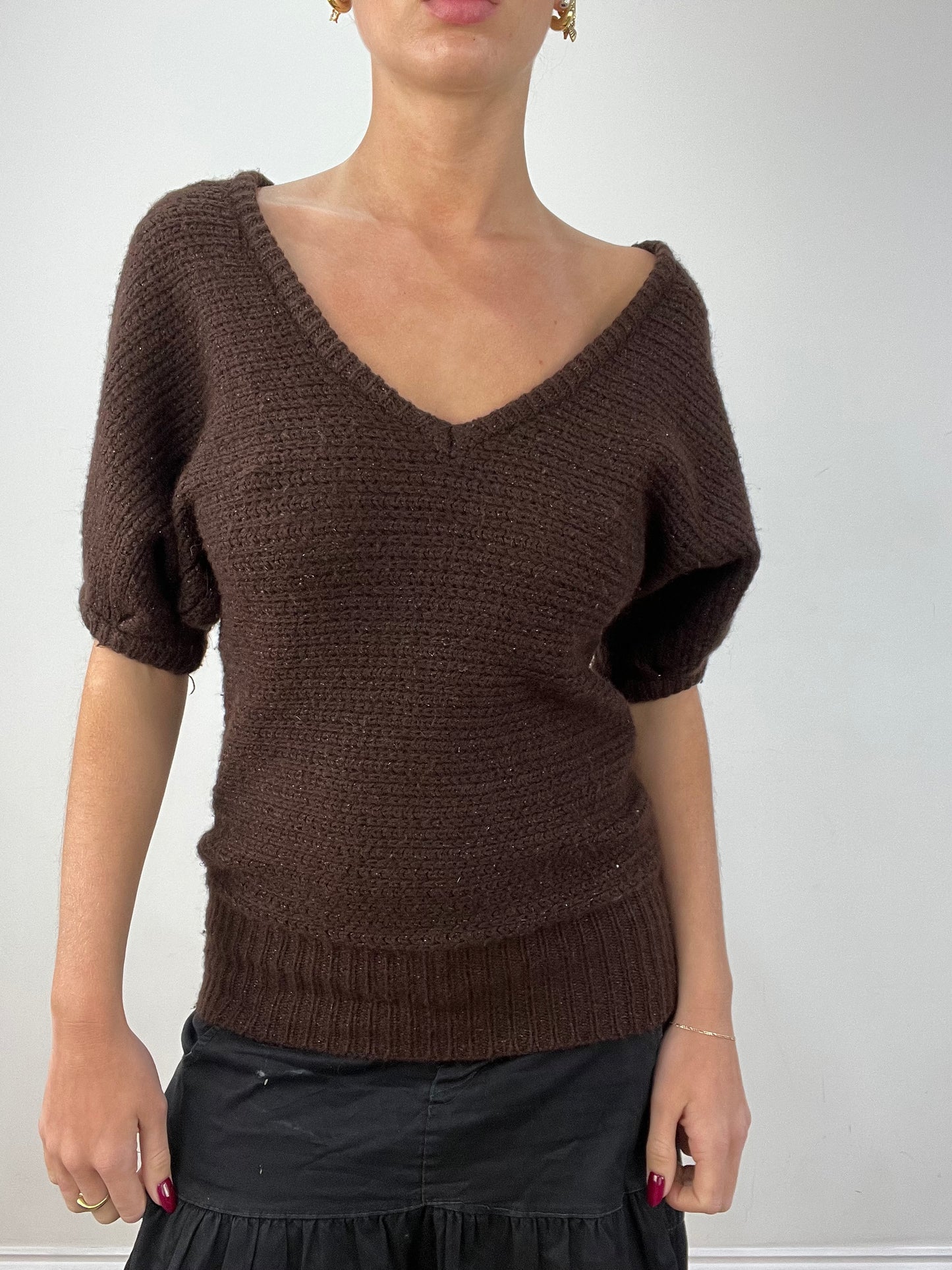 vintage edit twelve | small brown old bershka cinched knitted top