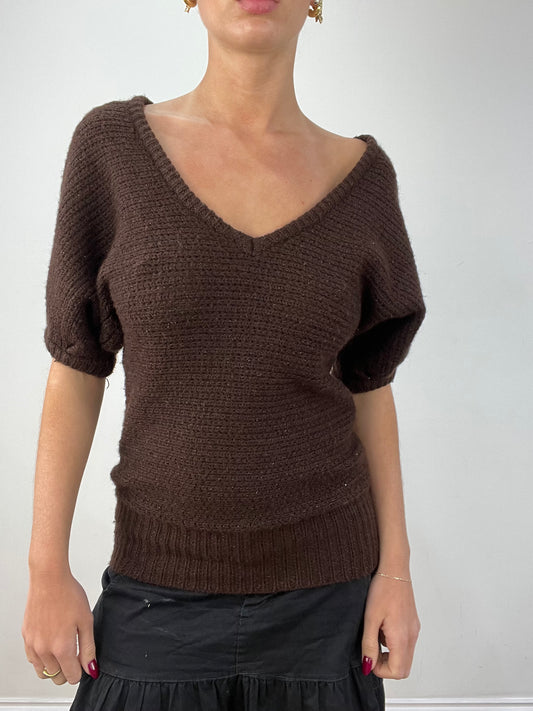 💻💚 vintage edit twelve | small brown old bershka cinched knitted top