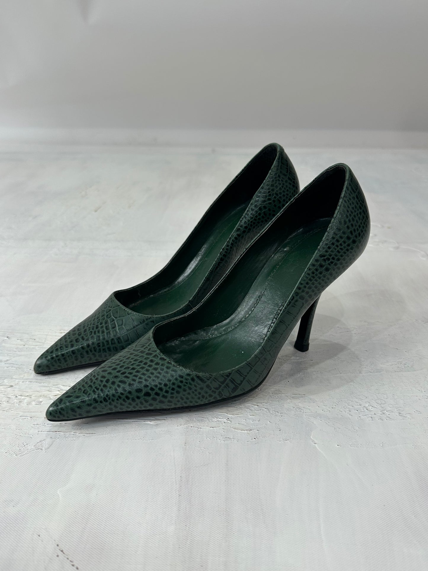 vintage edit: halloween | UK6 green faith faux snake print high heels
