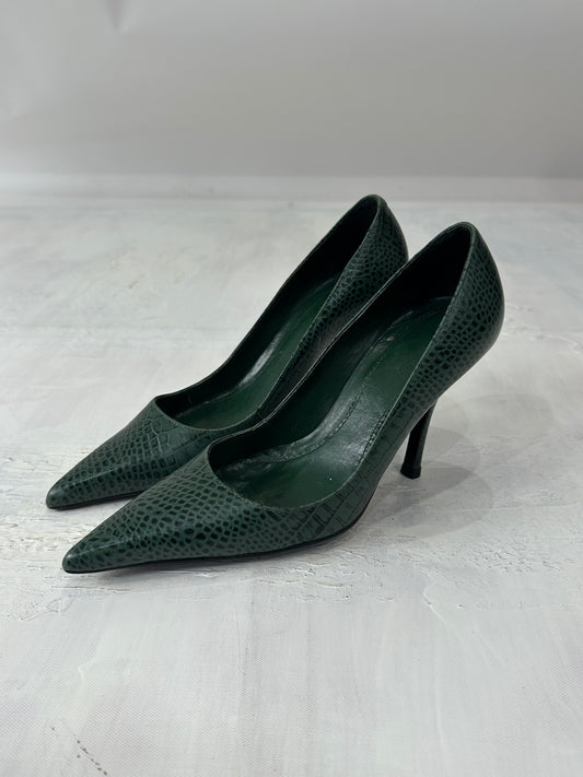 vintage edit: halloween | UK6 green faith faux snake print high heels