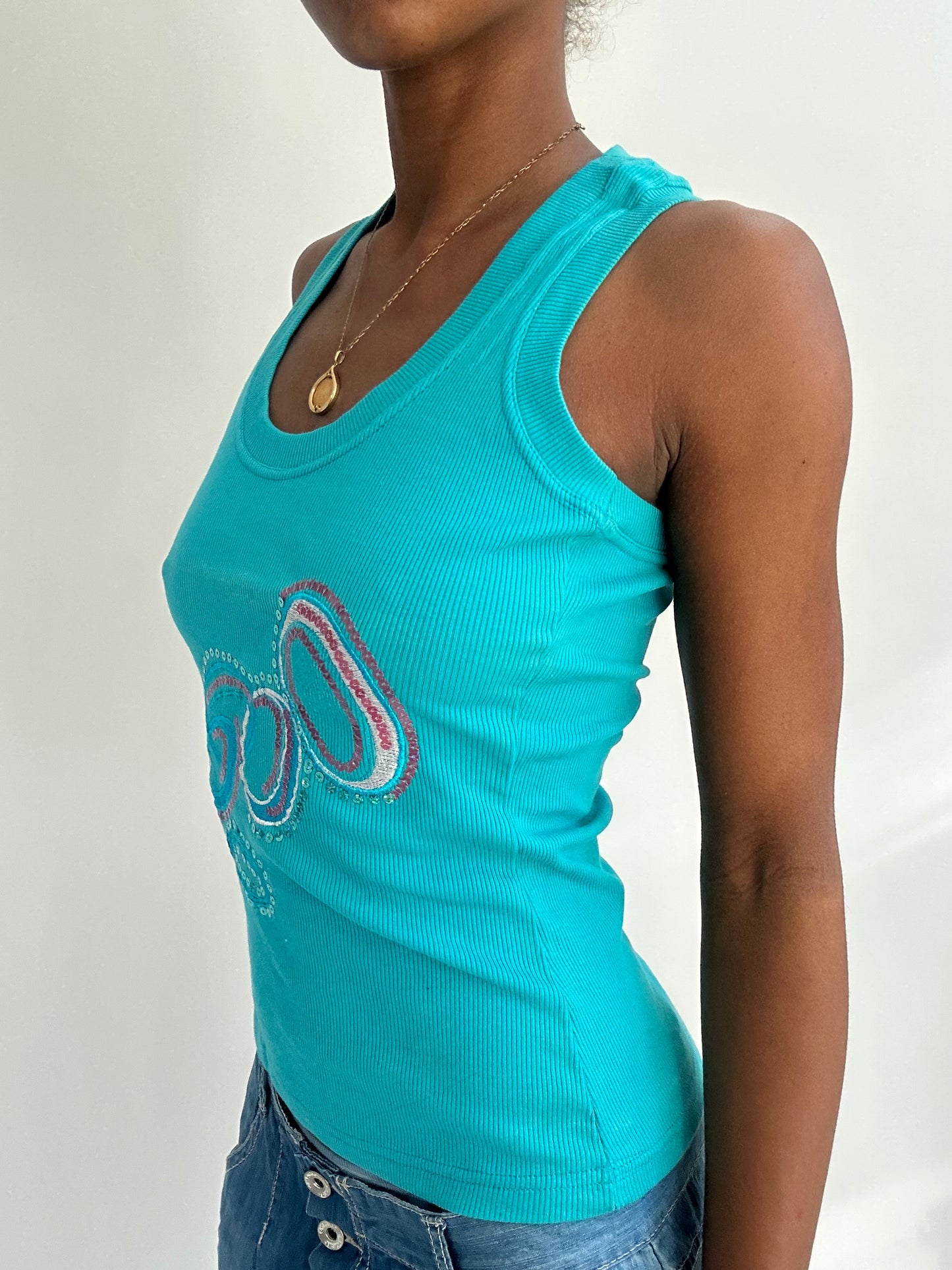 summermaxxing drop | small blue tank top with sequin detail