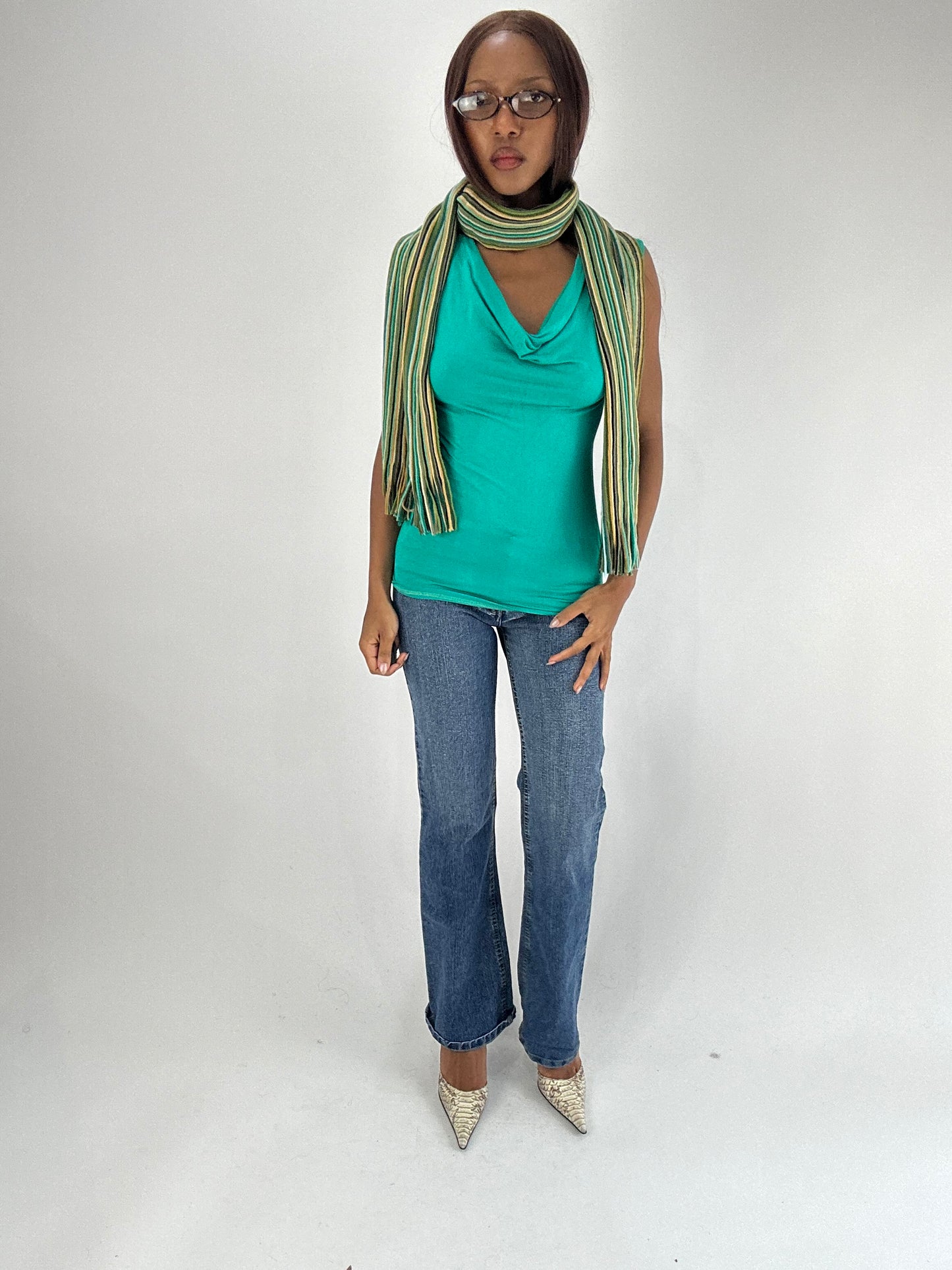 WINTER FAVOURITES | yellow and green knitted stripy scarf