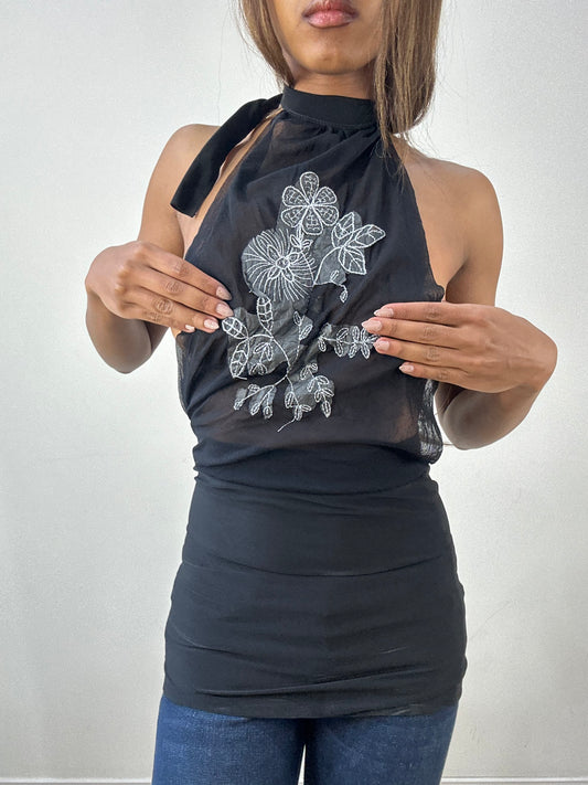 BEST PICKS | XS码 黑色 halterneck 花卉印花 上衣