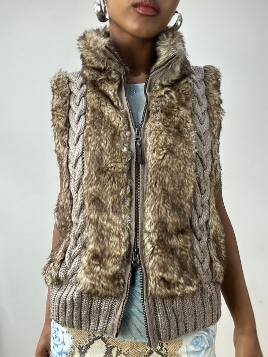 vintage edit thirty-two | small brown faux fur gilet with knitted detail