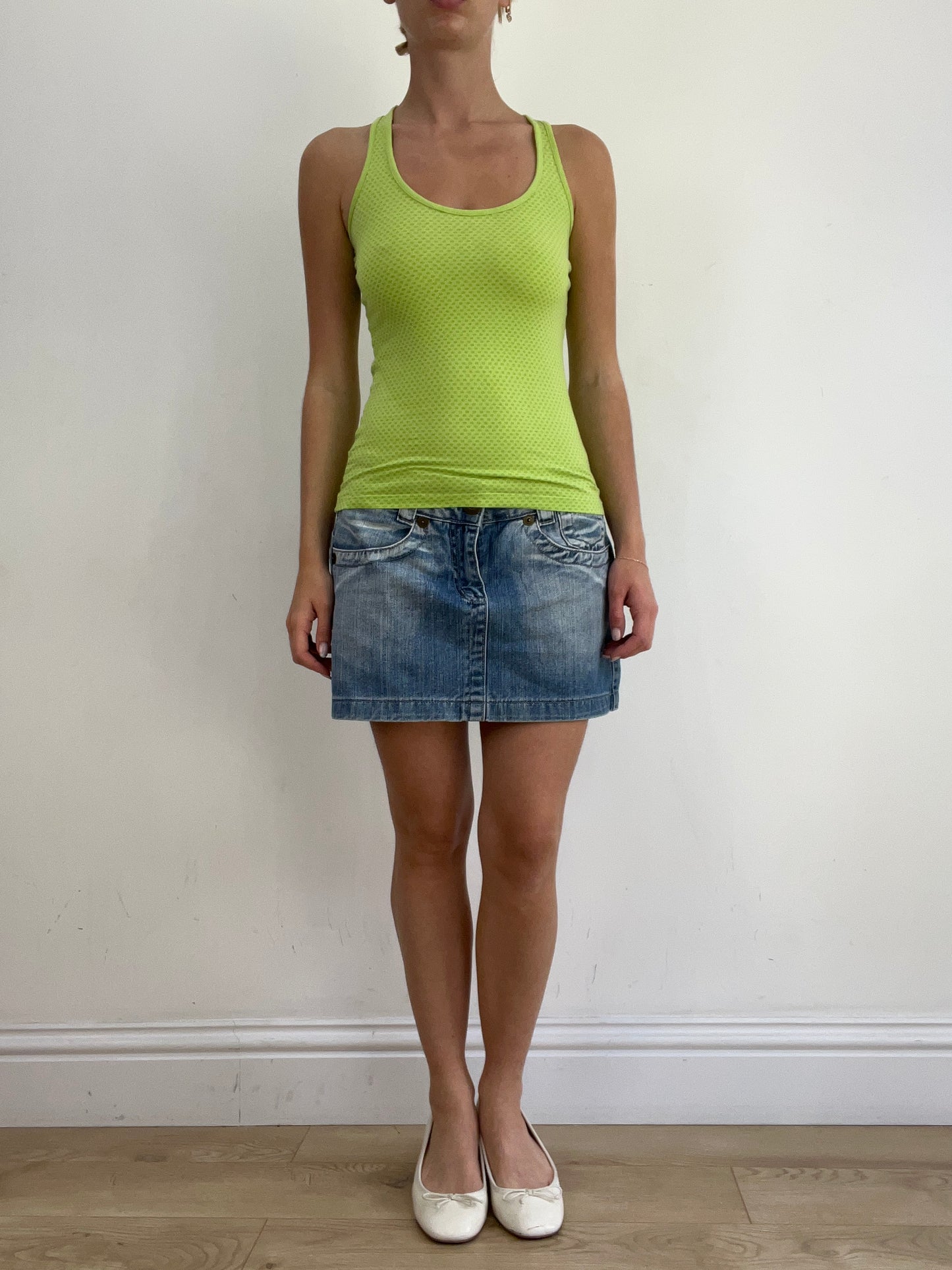 summer edit | small green orsay vest top with polka dot print