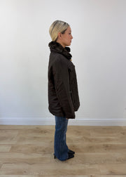 large dark brown utility jacket