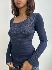 vintage edit: fashion week | extra small blue guess long sleeve top