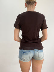 Top-Auswahl | Mittelbraunes Short-Seleve-Top aus Mesh mit Pailletten-Detail