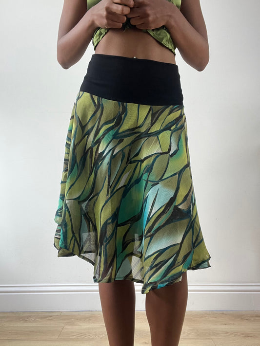 LFW edit | extra small green midi skirt with abstract print