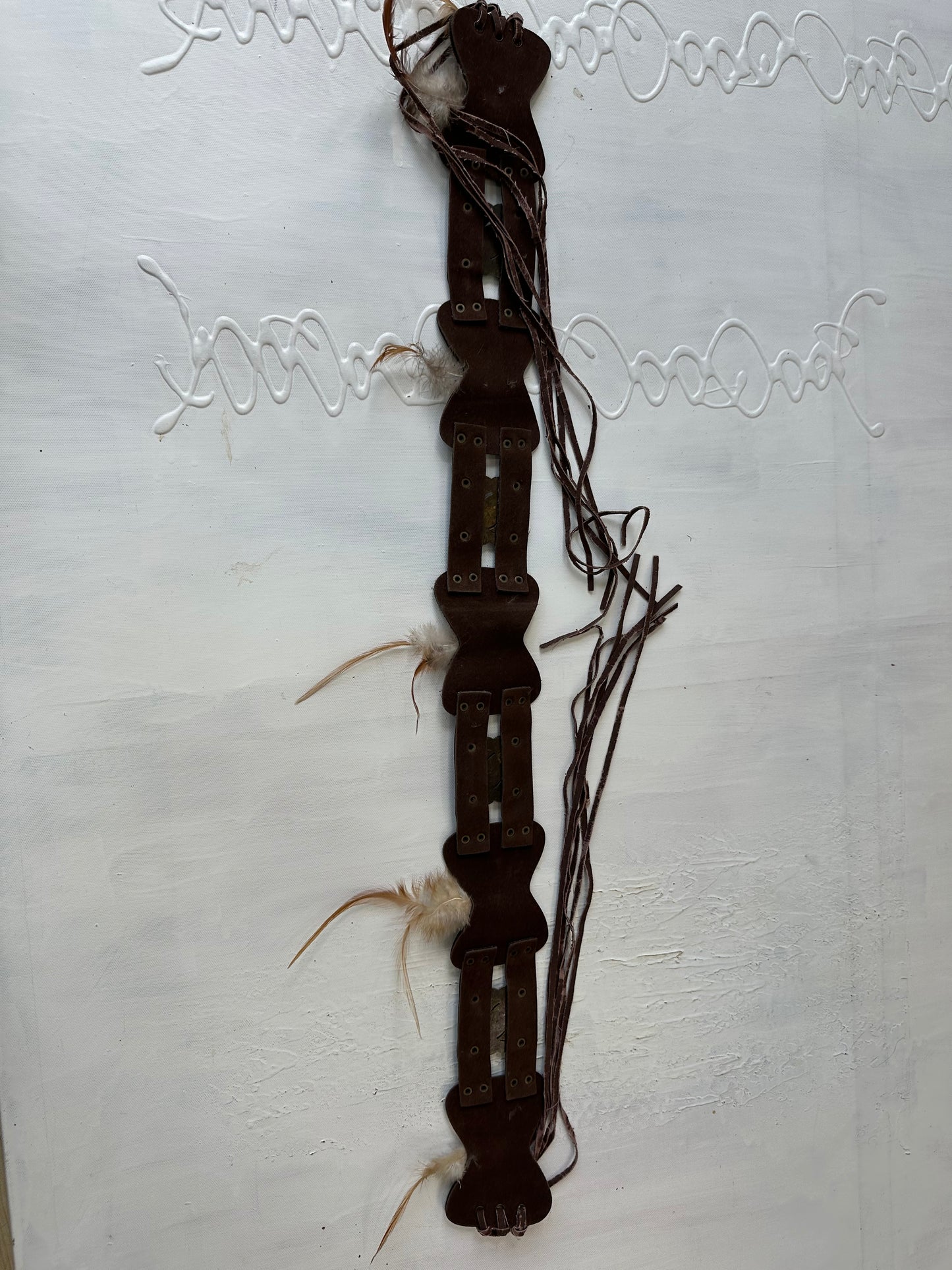 vintage edit twenty-nine | brown belt with faux fur and feather detail