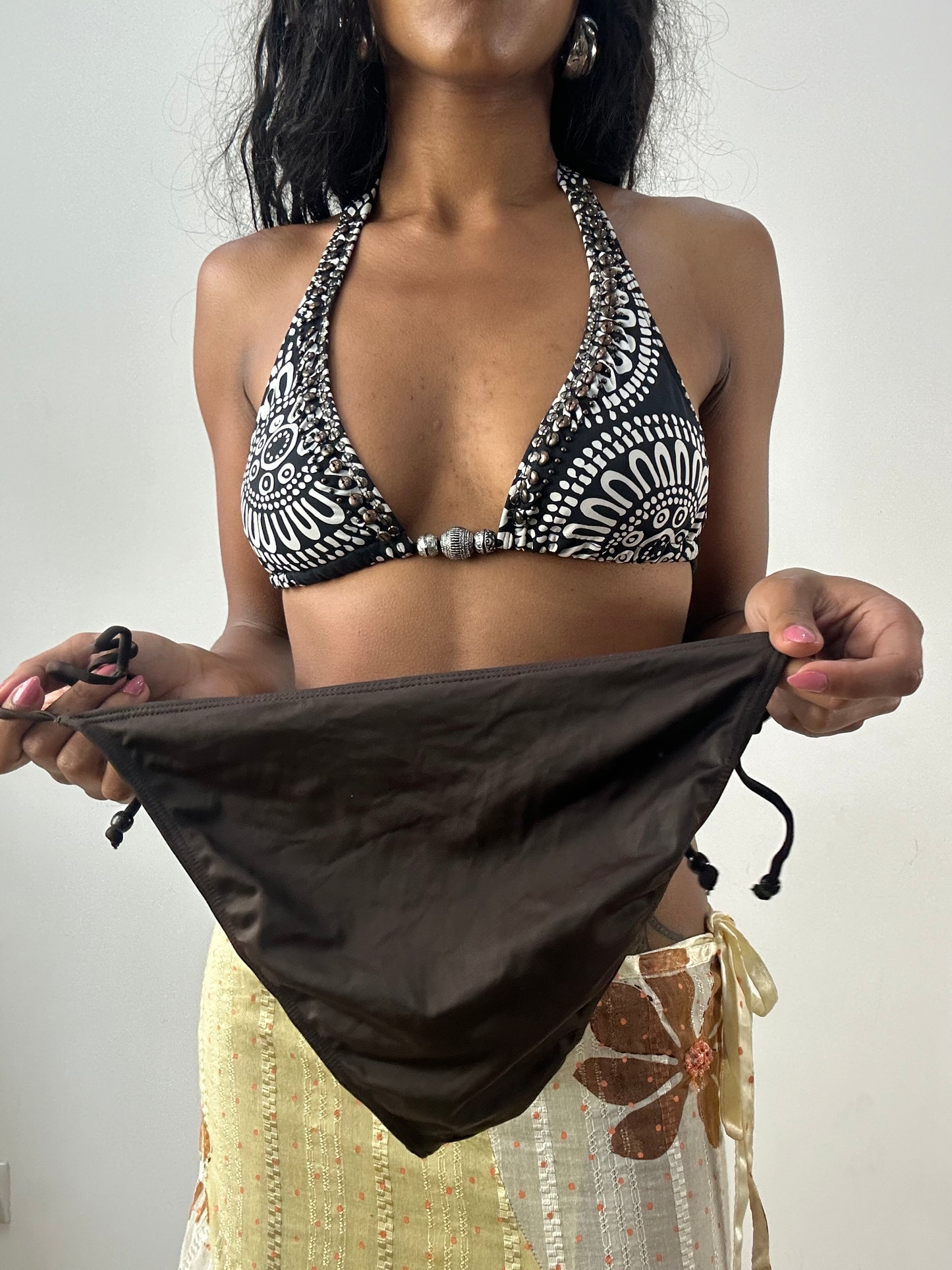 vintage edit: festival | small brown and white patterned bikini set