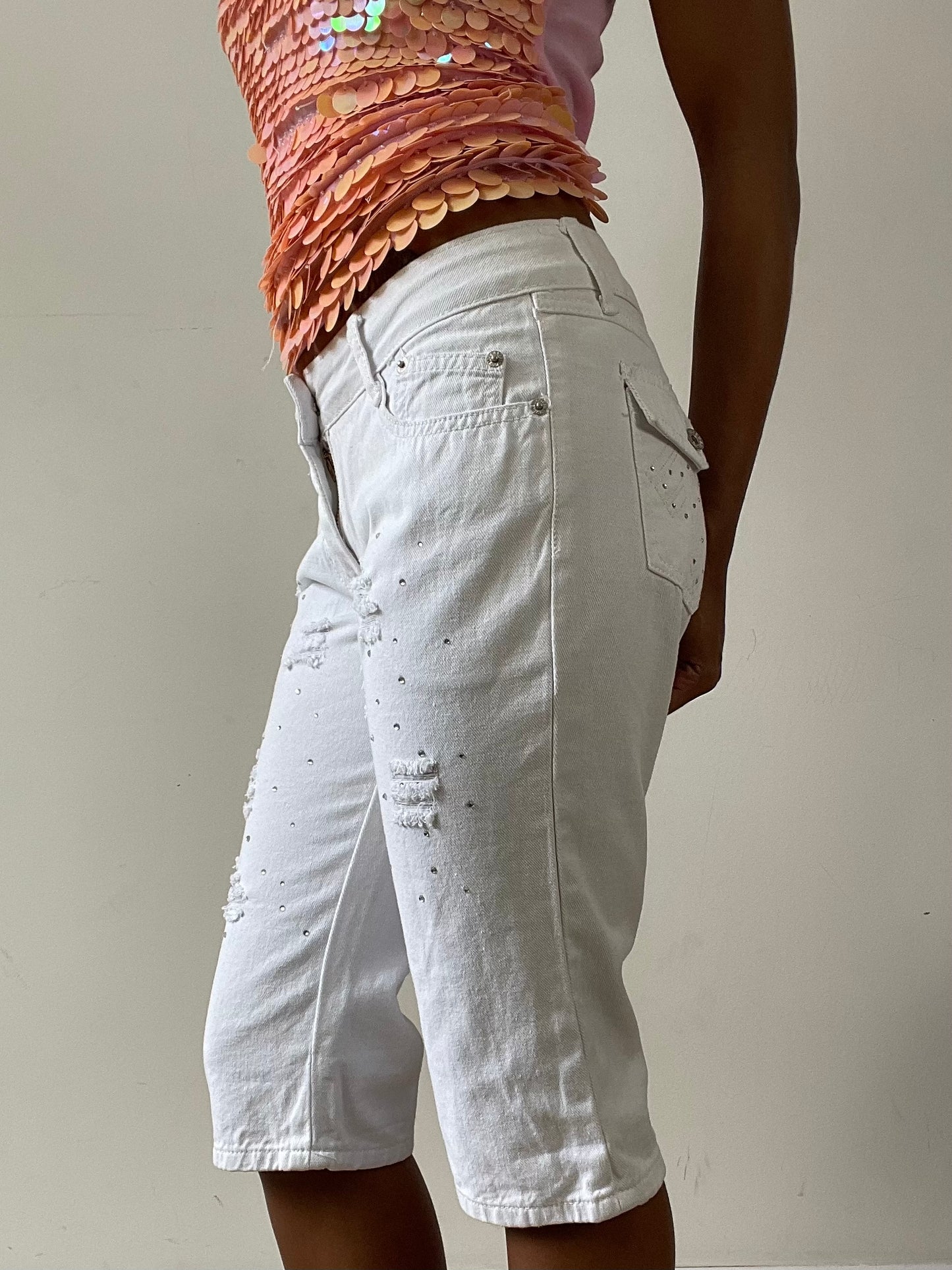 vintage edit twenty-nine | small white cropped jeans with rhinestone detail