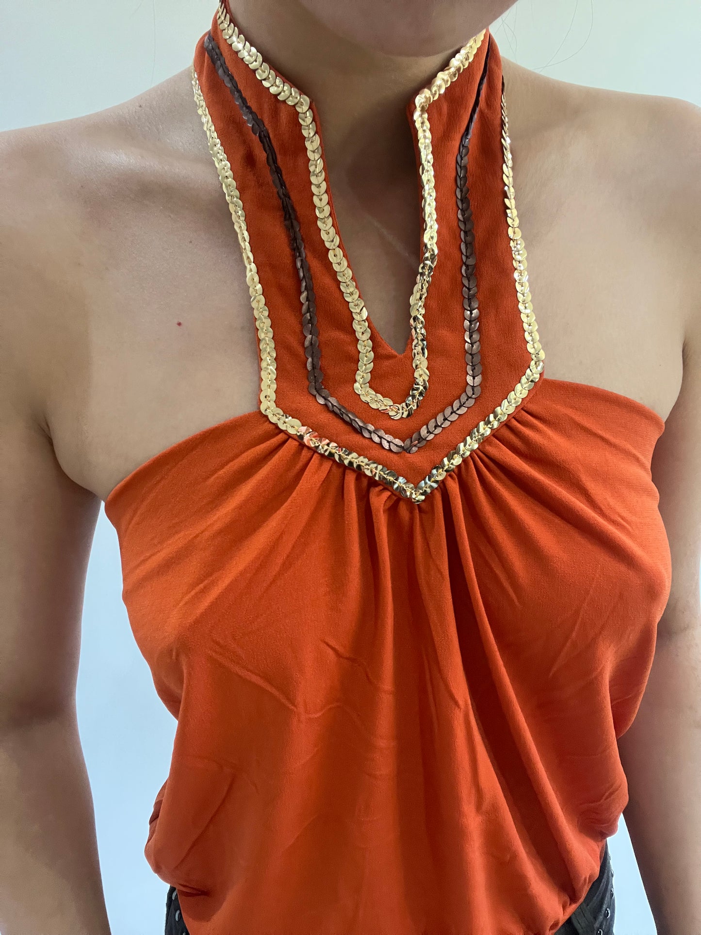 ‼️ | small orange sequin halterneck top