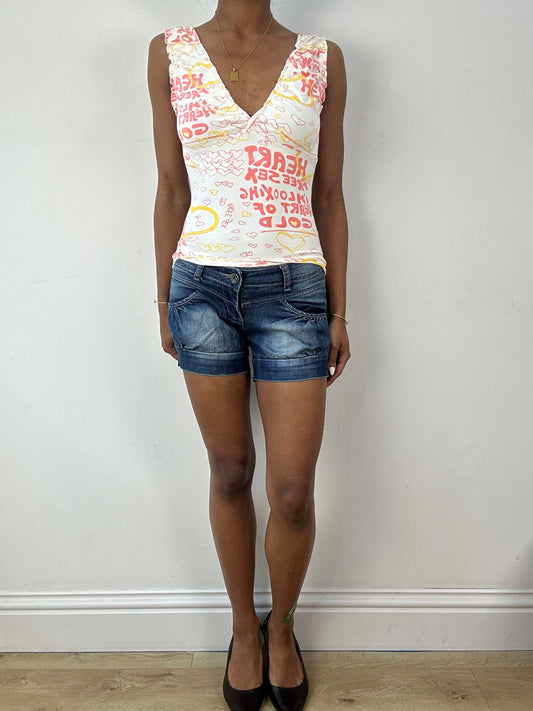 vintage edit eighteen | small blue denim shorts with pleated pockets