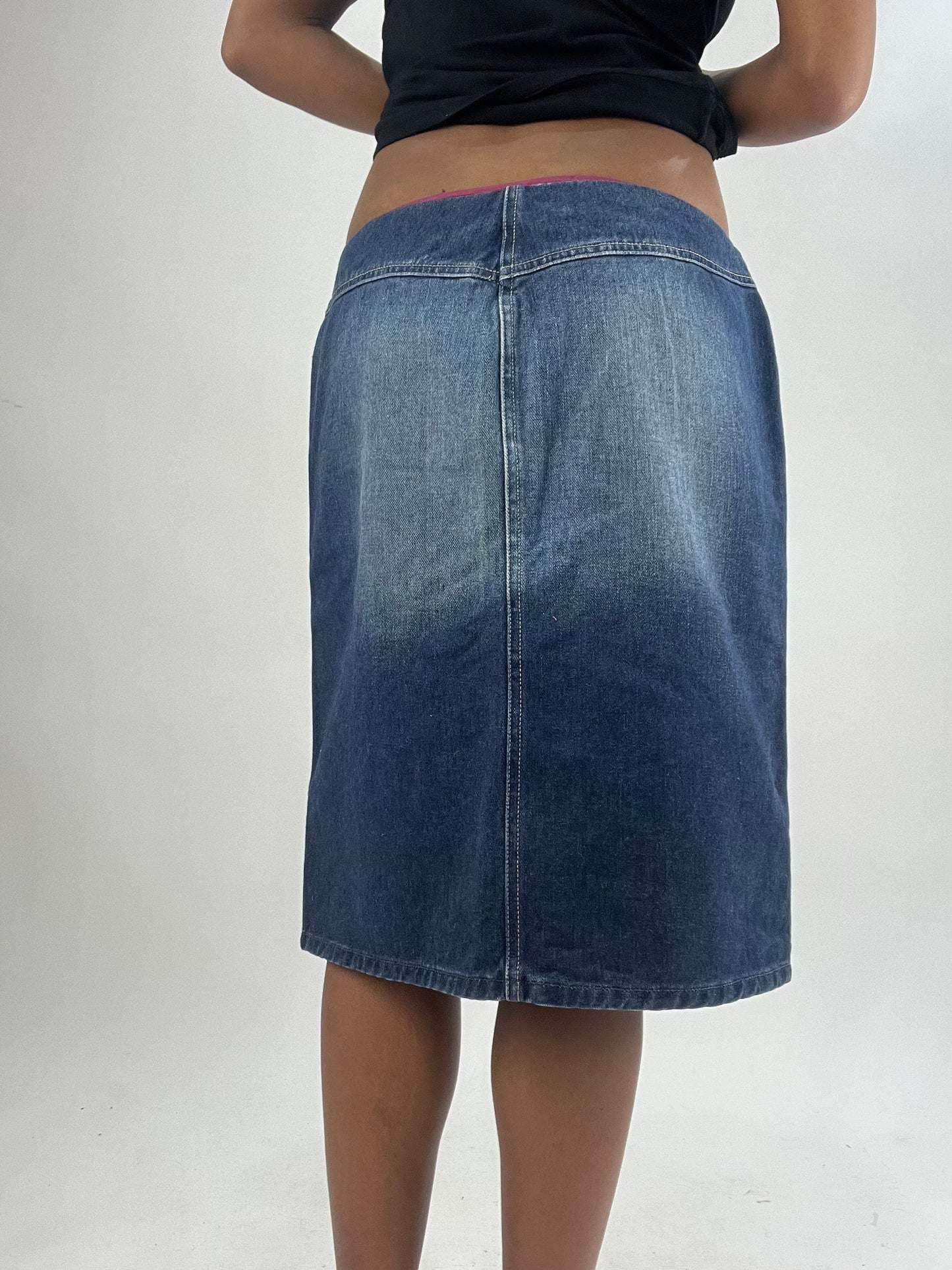 💚vintage edit thirty-five | small/medium blue diesel denim midi skirt
