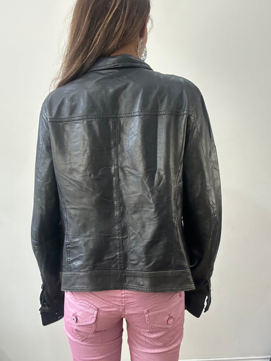 2016 edit | small/medium black leather dual zip jacket