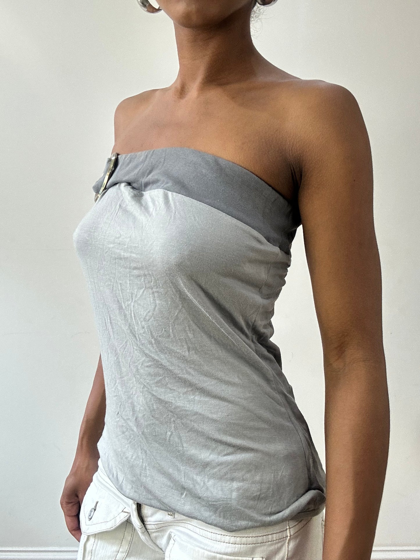 vintage edit thirty-one | small grey bandeau top with large silver buckle detail