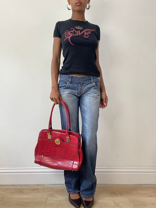 vintage edit twenty-seven | red faux crocodile print shoulder bag