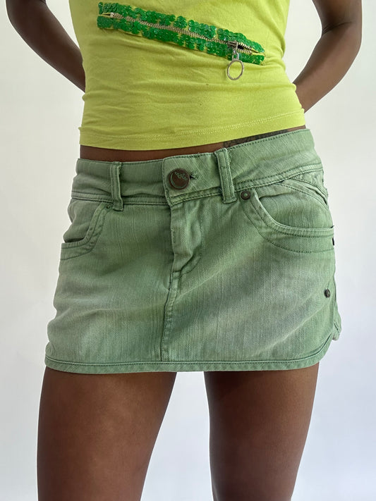 colourmaxxing drop | small/medium green denim mini skirt