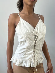 romantic grunge edit | medium cream cami top with lace up detail