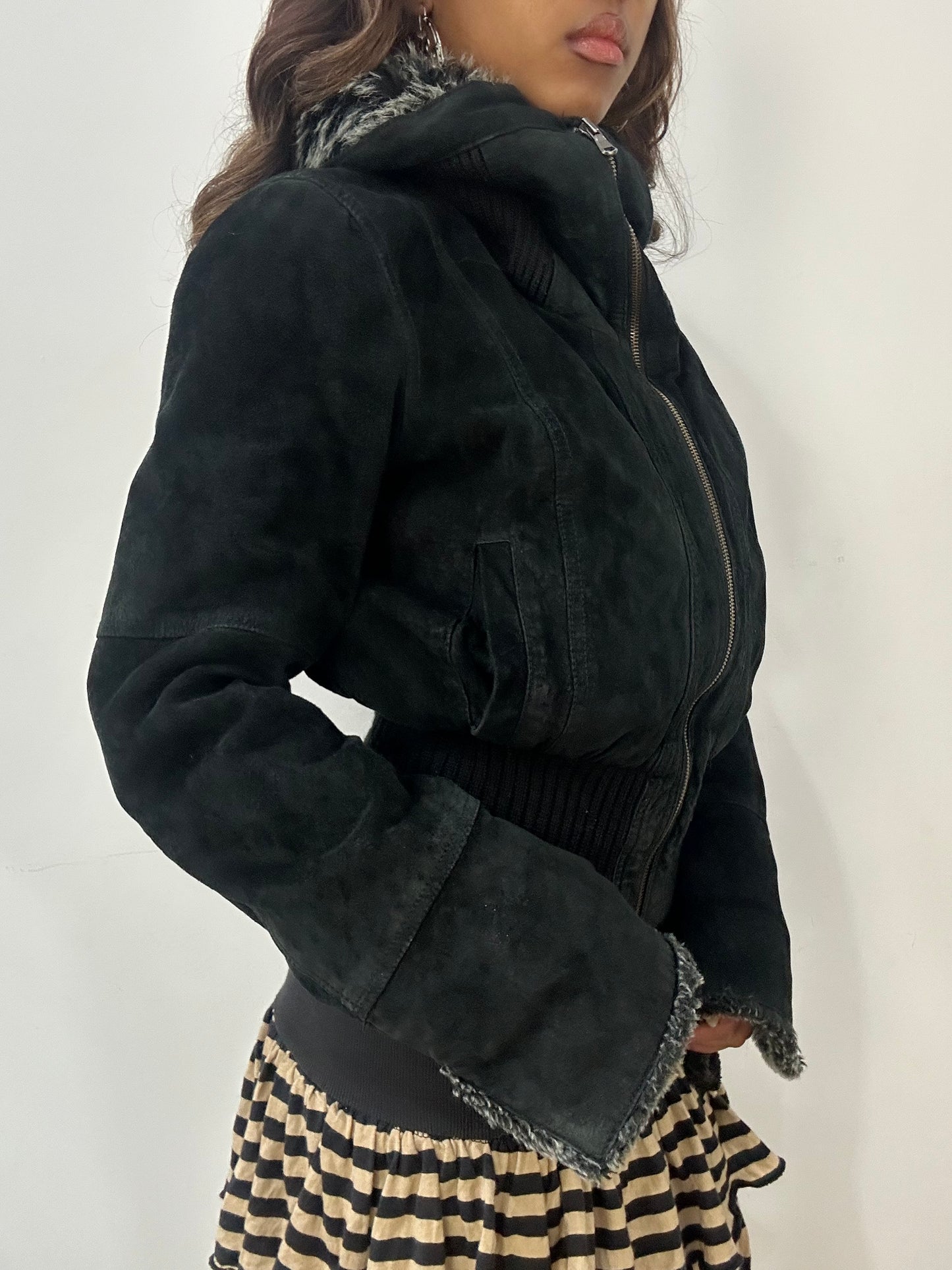 vintage edit: fashion week | small black faux fur zip up jacket