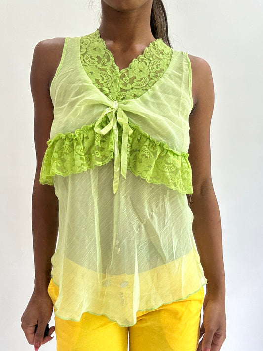 💚colourmaxxing drop | small green sheer lace cami top