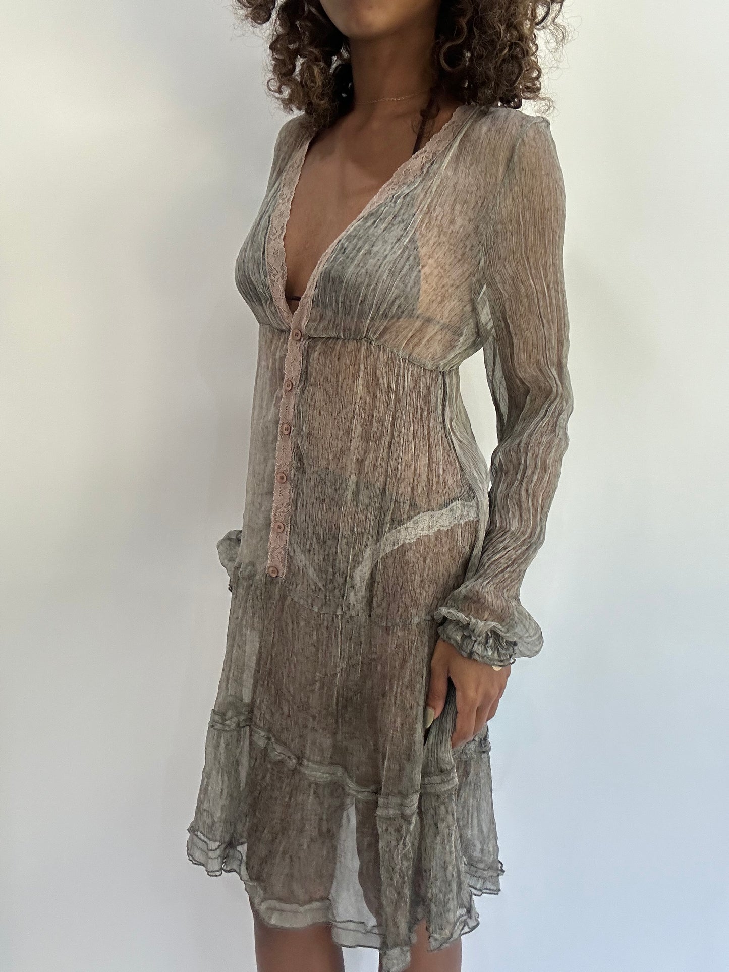 beach drop | small/medium grey sheer button up dress