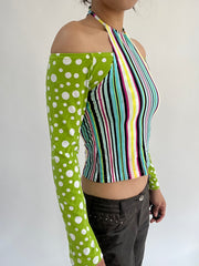 ‼️ | small green polka dot striped long sleeve top