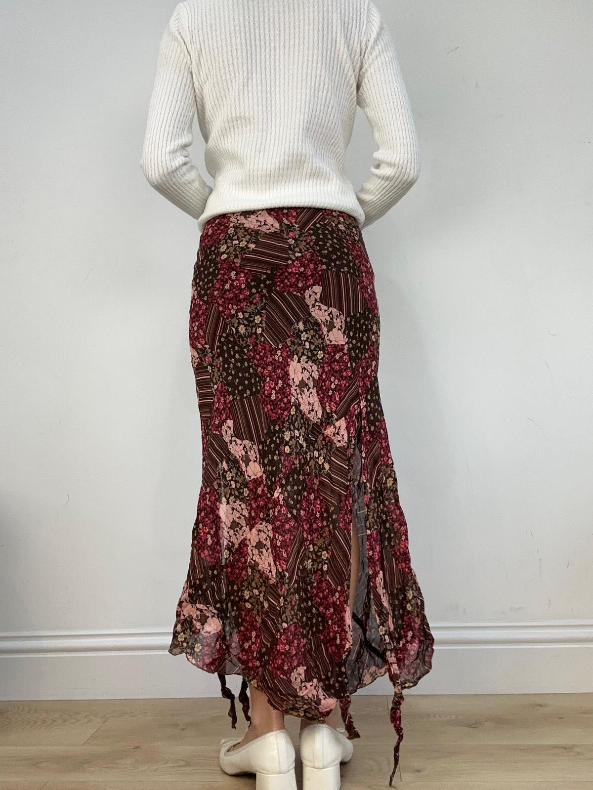 vintage edit fourteen | small brown and pink floral maxi skirt