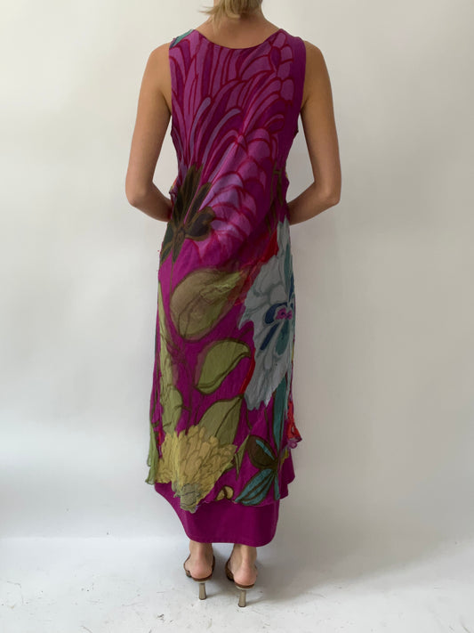 💚💻BEST PICKS | color: morado · prenda: vestido · detalles: talla + transparente + largo maxi + floral + estampado + 14
