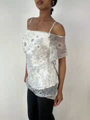 💻‼️ white off the shoulder top with floral mesh overlay