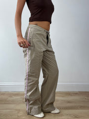 GIRLBAND DROP | large beige cargo trousers with pink stripe