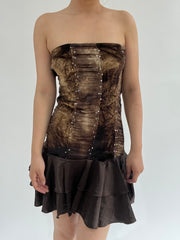 ‼️ medium brown sequin pattern bandeau dress