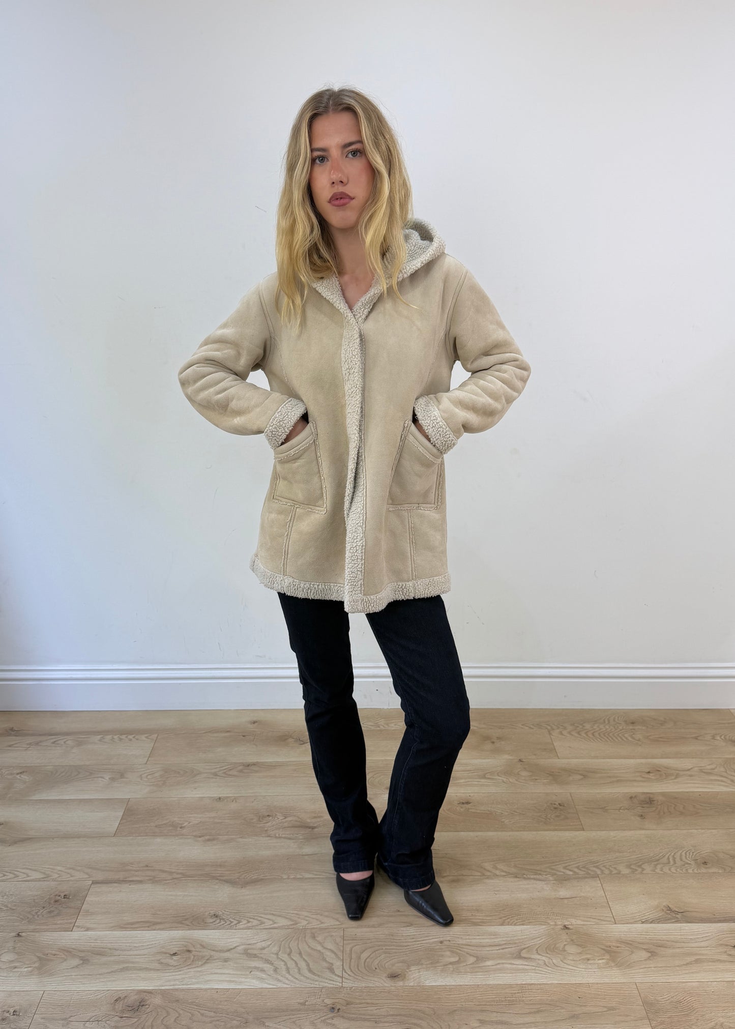 medium cream shearling coat