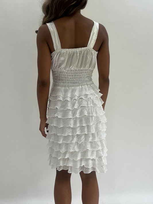 wedding guest drop | small white pleated mini dress
