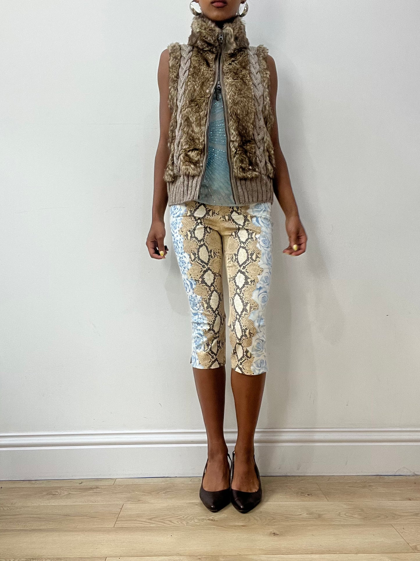 vintage edit thirty-two | small brown faux fur gilet with knitted detail