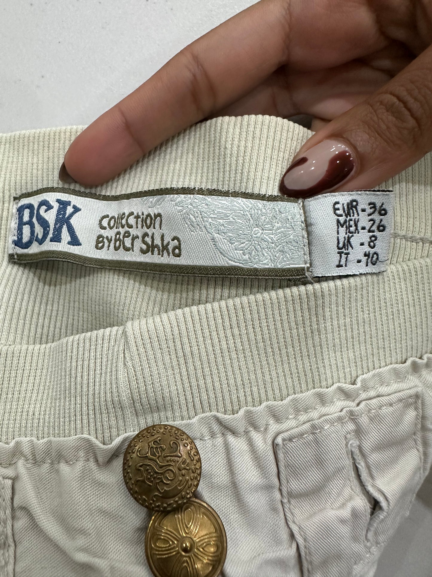 midsummer edit | small white old bershka cropped trousers with gold button detail