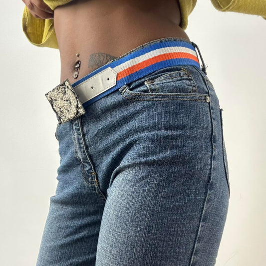 ⭐️💻 | one size blue and orange nylon belt with silver beaded buckle