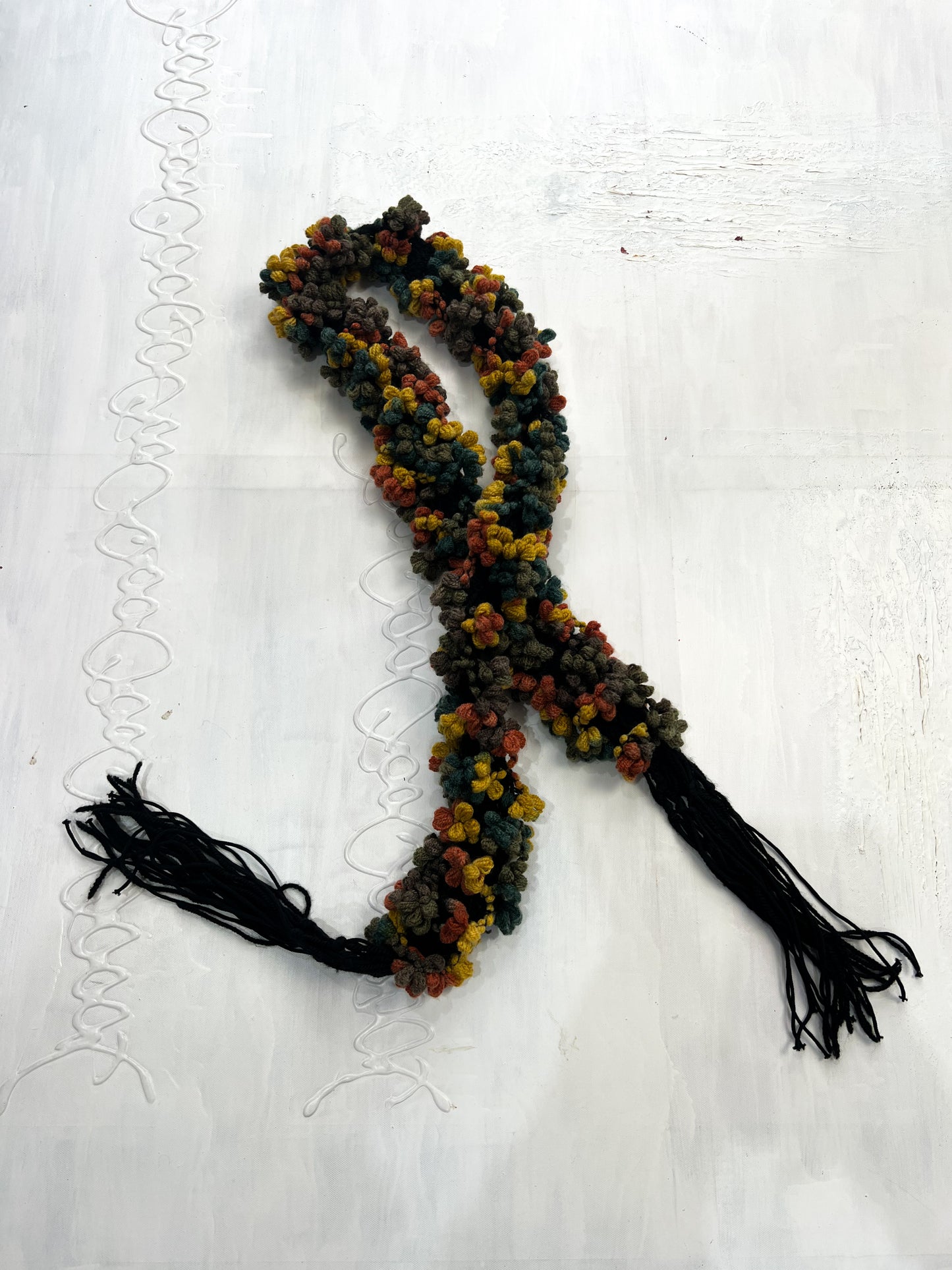 gilmore girls | black and orange pom pom scarf