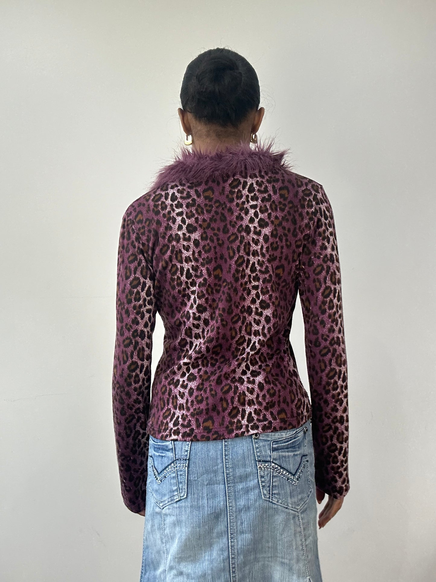 vintage edit fifteen | small purple leopard print cardigan with faux fur and rhinestones