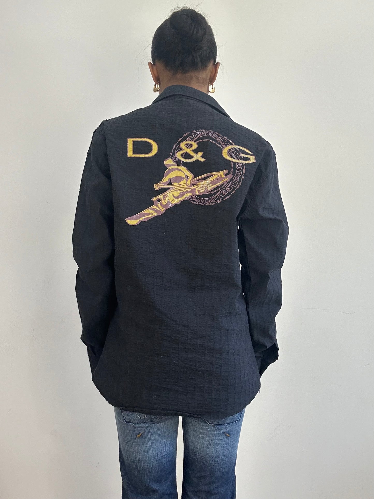 vintage edit fifteen | large black d&g style logo long sleeve print shirt