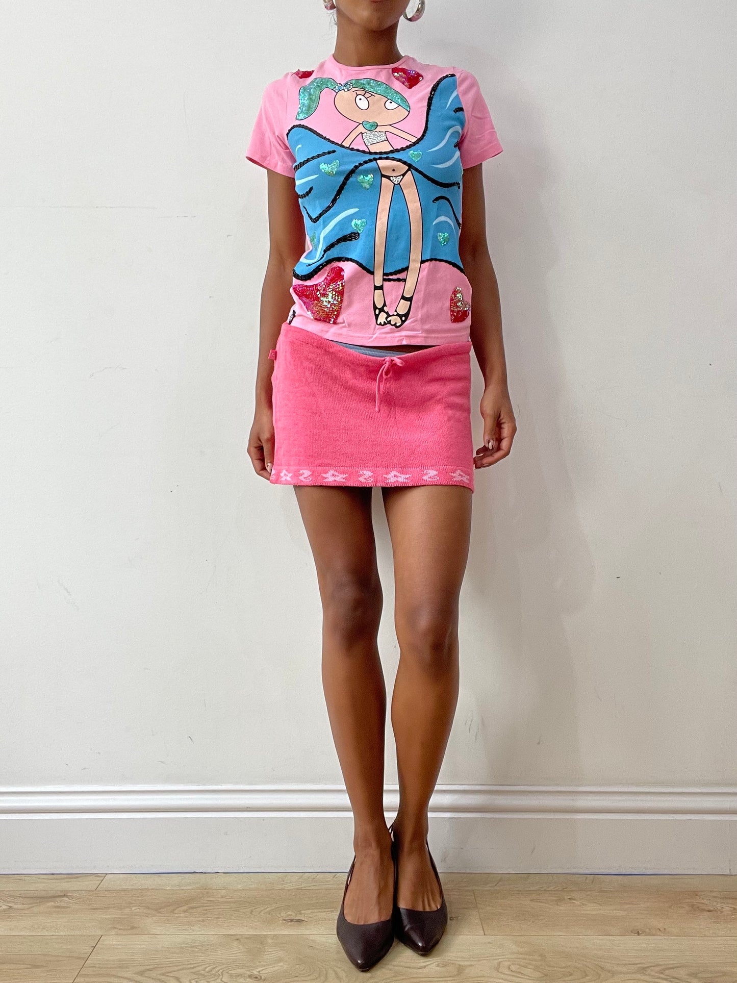 midsummer edit | small pink knit mini skirt with drawstring waist