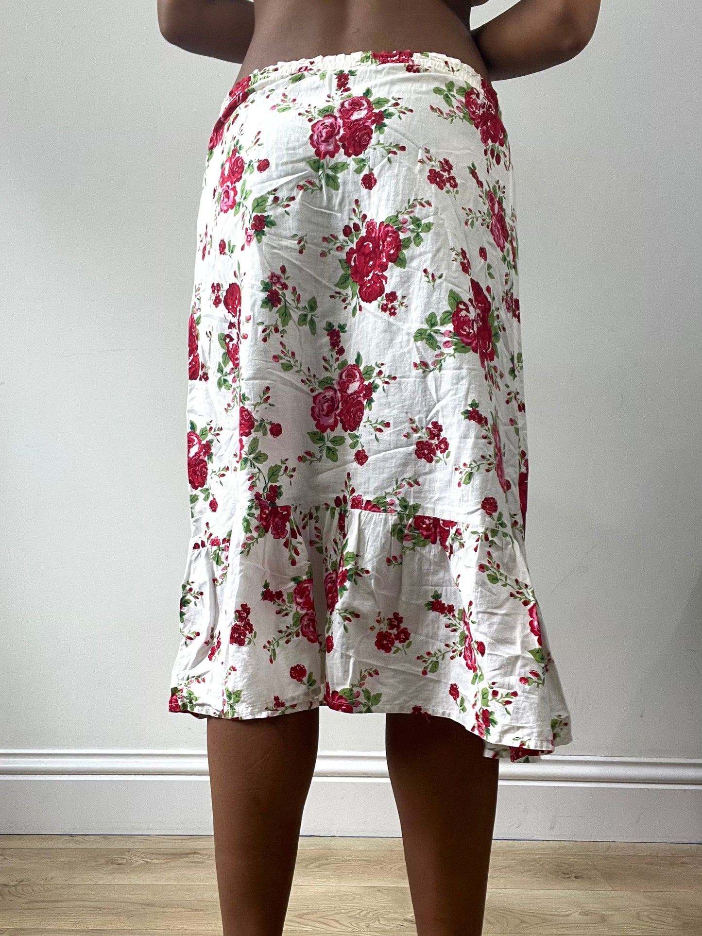 easter edit | extra small white floral rose pattern midi skirt