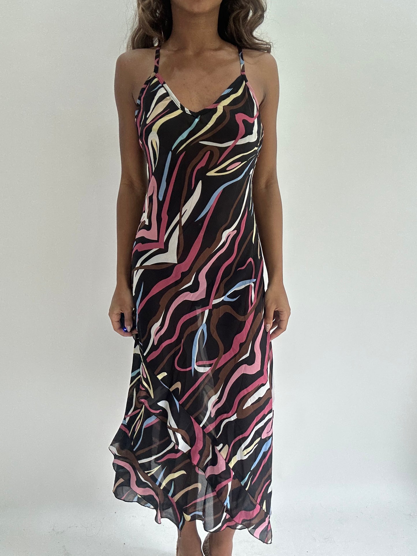 wedding guest drop | small/medium multicoloured sheer maxi dress