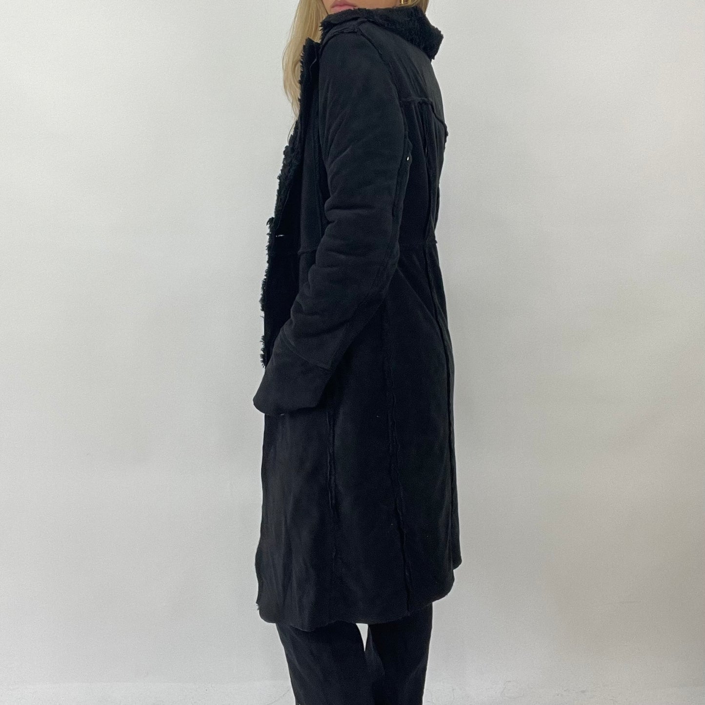 90s MINIMALISM DROP | medium black suede longline jacket