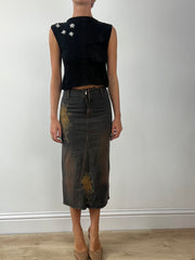 GIRLBAND DROP | extra small brown and black denim maxi skirt