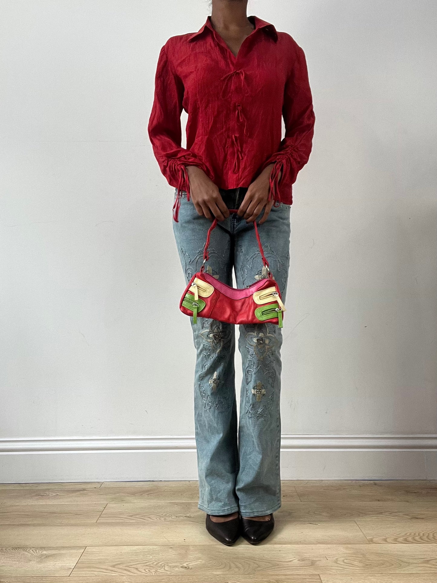 LFW edit | red mini baguette shoulder bag with zip detail