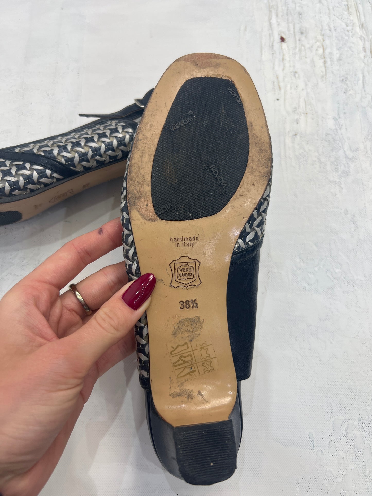 ⭐️ BEST PICKS | uk 5.5 black peep toe kitten heels with silver embellishments