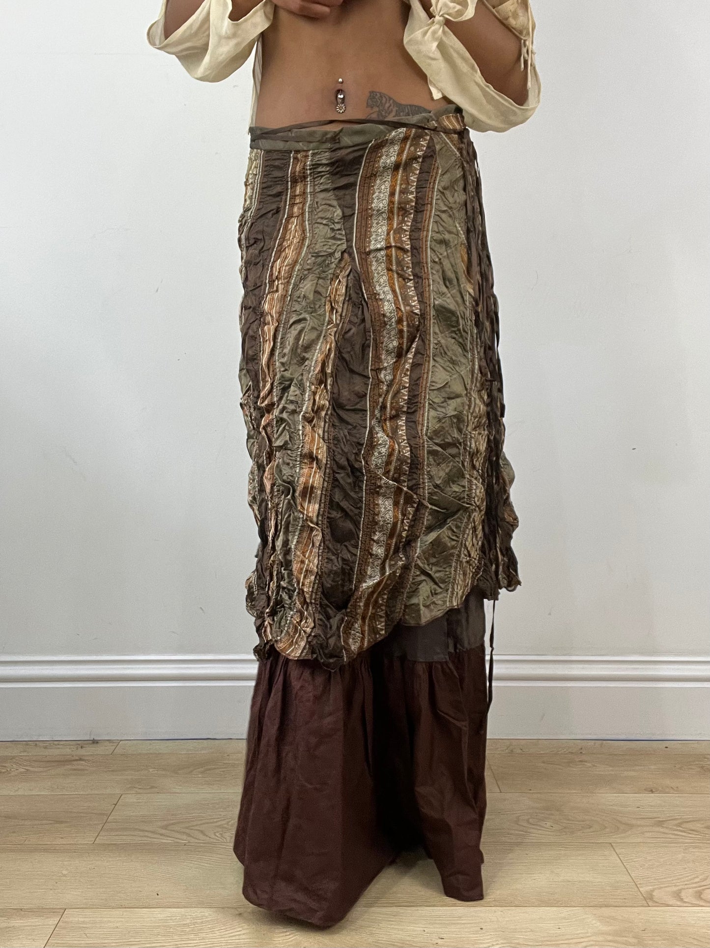 vintage edit thirty-four | medium brown layered maxi skirt